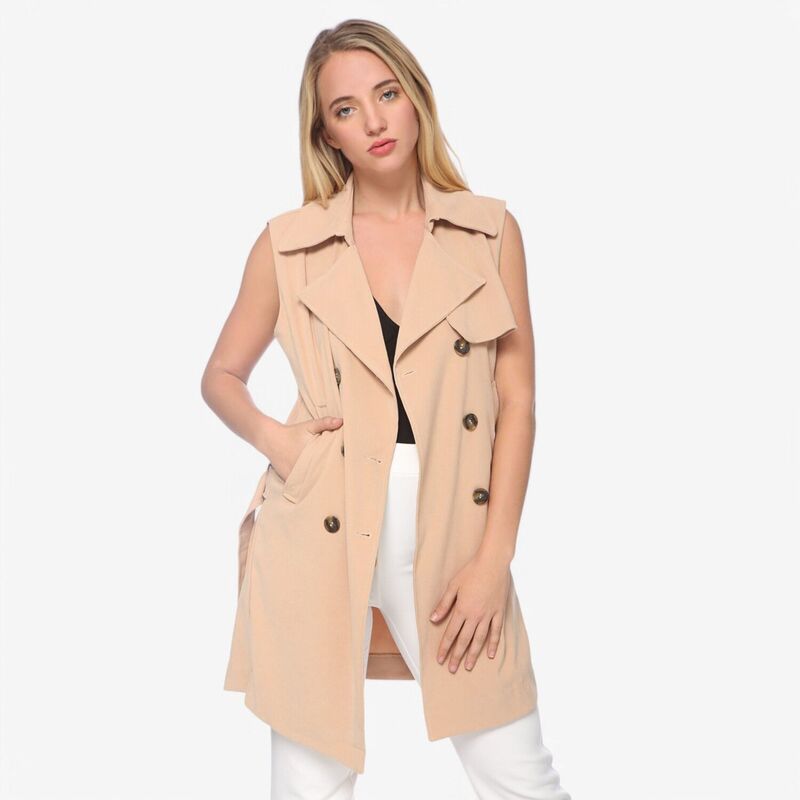 アンナカシ レディース アウター 上衣・上衣 ノースリーブ 厚地の外套 Anna-Kaci Women\u0027sleeveless Trench Coat with Button Front and Pocket Detail Beige ベージュ