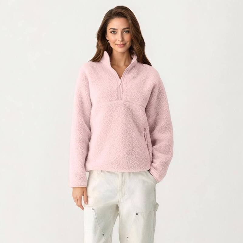アンナカシ レディース アウター 上衣・上衣 ハーフジップ フリース Anna-Kaci Women\u0027s High Pile Fleece Pullover Jacket withalf Zip Front Stand Collar Long Sleeves Pink サクラ色