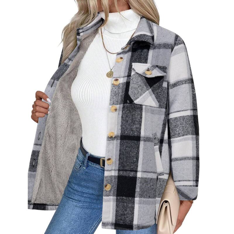 ジーグー レディース アウター 上衣・上衣 厚地の外套 フリース Zeagoo Women\u0027sherpa Jacket Fuzzy Fleece Winter Coat Long Sleeve Plaid Flannel Shacket Black 黒いこと