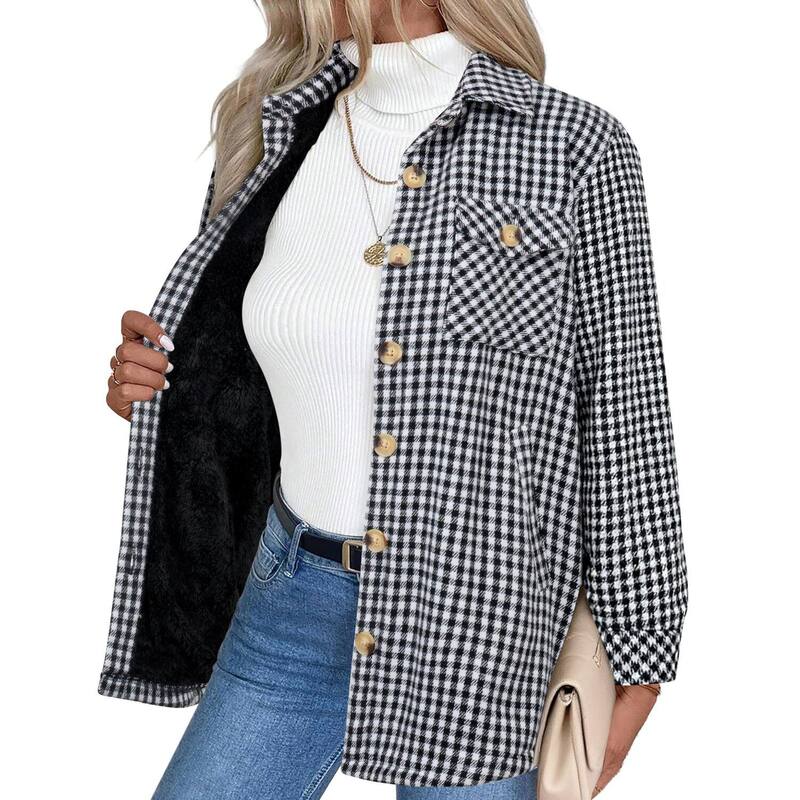 ジーグー レディース アウター 上衣・上衣 厚地の外套 フリース Zeagoo Women\u0027sherpa Jacket Fuzzy Fleece Winter Coat Long Sleeve Plaid Flannel Shacket Blackwhitehoundstooth 読み合わせる
