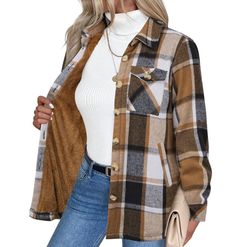 ジーグー レディース アウター 上衣・上衣 厚地の外套 フリース Zeagoo Women\u0027sherpa Jacket Fuzzy Fleece Winter Coat Long Sleeve Plaid Flannel Shacket Brown Black 黒いこと