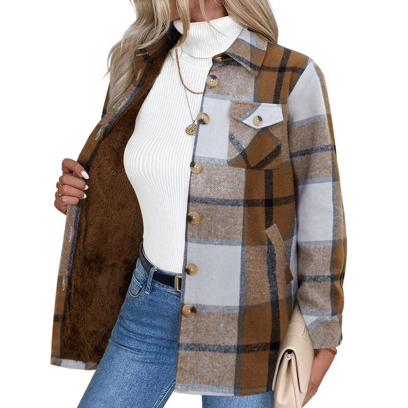 ジーグー レディース アウター 上衣・上衣 厚地の外套 フリース Zeagoo Women\u0027sherpa Jacket Fuzzy Fleece Winter Coat Long Sleeve Plaid Flannel Shacket Brown White 白いこと