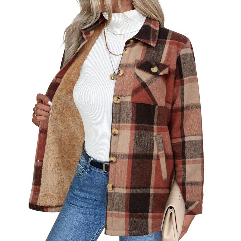 ジーグー レディース アウター 上衣・上衣 厚地の外套 フリース Zeagoo Women\u0027sherpa Jacket Fuzzy Fleece Winter Coat Long Sleeve Plaid Flannel Shacket Orange オレンジ色