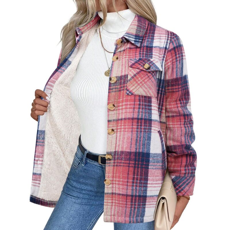 ジーグー レディース アウター 上衣・上衣 厚地の外套 フリース Zeagoo Women\u0027sherpa Jacket Fuzzy Fleece Winter Coat Long Sleeve Plaid Flannel Shacket Pink サクラ色