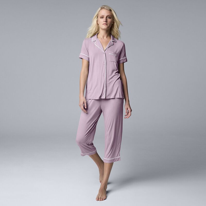 ヴェラウォン レディース アンダーお召しもの ナイト爵お召しもの プルオーバー 旗がしら Women\u0027simply Vera Wang Basic Luxury Notch Collar Pajama Shirt \u0026 Pajama Capriset Orchid