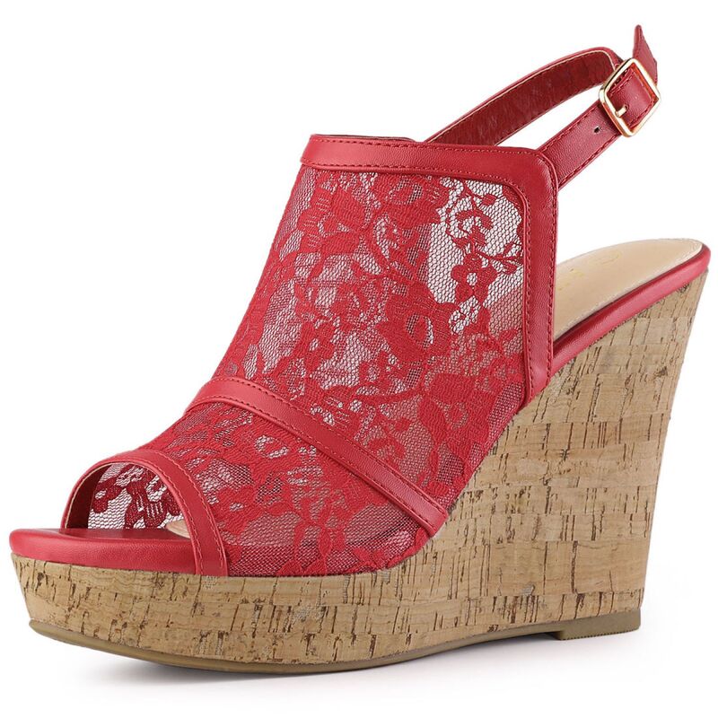 アレグラ ケー レディース シューズ サンダル プラットホーム スピード競技 踵 ALLEGRA K Women\u0027s Open Toe Platform Heelace Wedgesandals Red 赤いこと