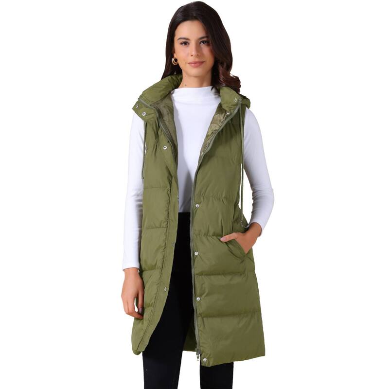 インスパイア 今めかしい レディース アウター 上衣・上衣 より良い ノースリーブ 落ちこむ INSPIRE CHIC Women\u0027s Long Puffer Vest Casual Sleeveless Hoodedown Jacket Green 緑であること