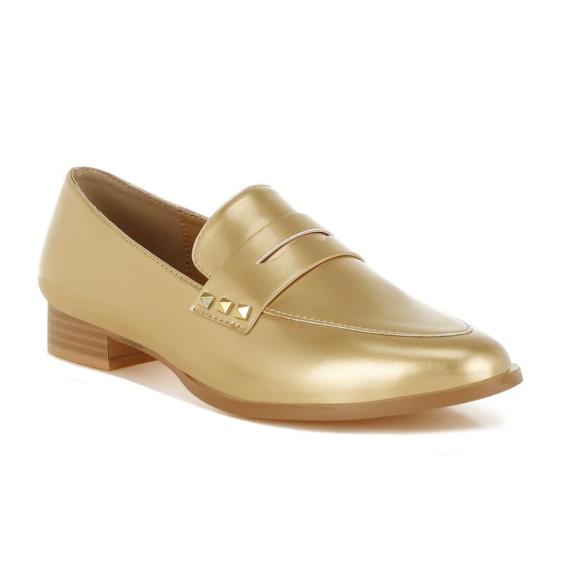 ラグアンドコー レディース シューズ スリッポン・ローファー なめし革 Rag \u0026 Co Noshiya Women\u0027s Patent Pleather Penny Loafers with Studetail Gold ゴールド