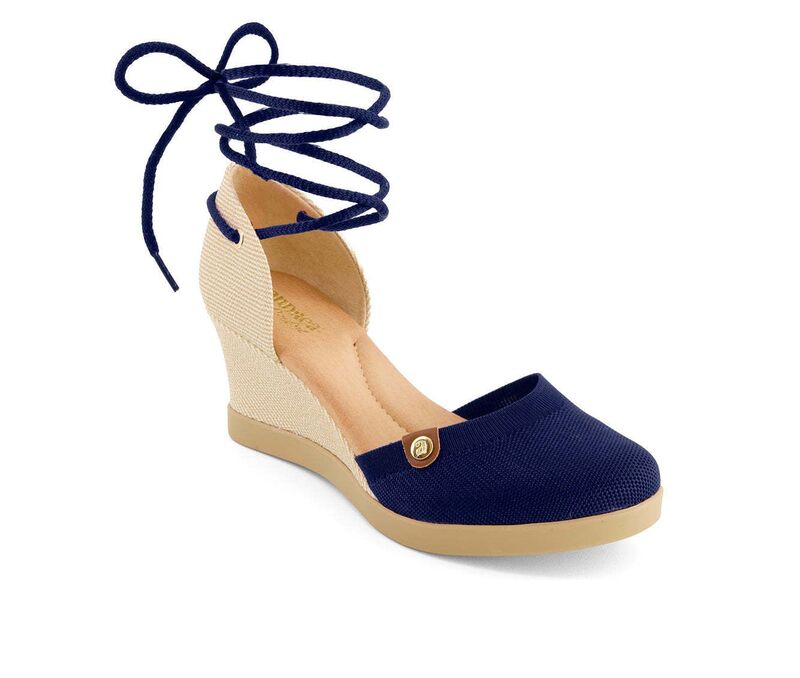 アンドレア レディース シューズ サンダル アンクル Andrea Women\u0027s Wedge Ankle and Calf Strap Espadrilles 88318 Navy 米国海軍
