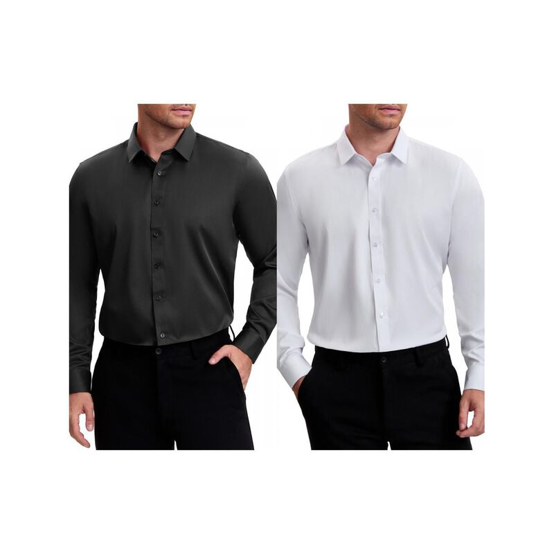 インスパイア シック レディース トップス Tシャツ ボタンダウン INSPIRE CHIC 2 Packs Men's Point Collar Long Sleeve Button Down Solid Color Formal Dresshirts Black White ホワイト｜ReVida 店 14,414円