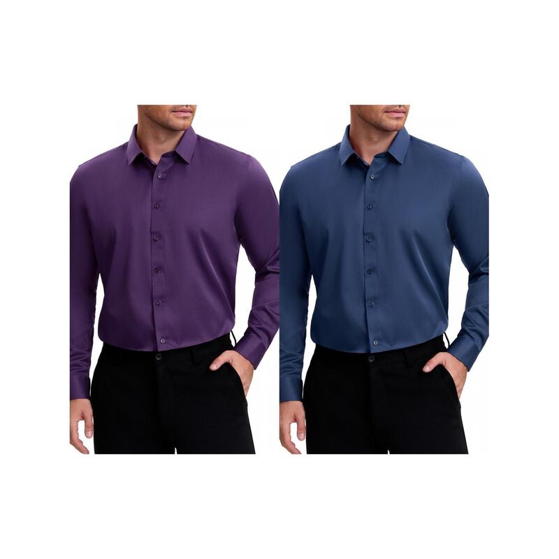 インスパイア シック レディース トップス Tシャツ ボタンダウン INSPIRE CHIC 2 Packs Men's Point Collar Long Sleeve Button Down Solid Color Formal Dresshirts Navy Purple ネイビー｜ReVida 店