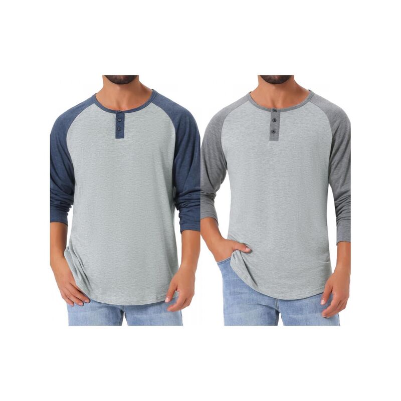 インスパイア シック レディース トップス Tシャツ INSPIRE CHIC 2 Packs Men's Raglan Long Sleeve Tee Shirt Casual Baseball Henley T-Shirts Gray Navy グレー｜ReVida 店