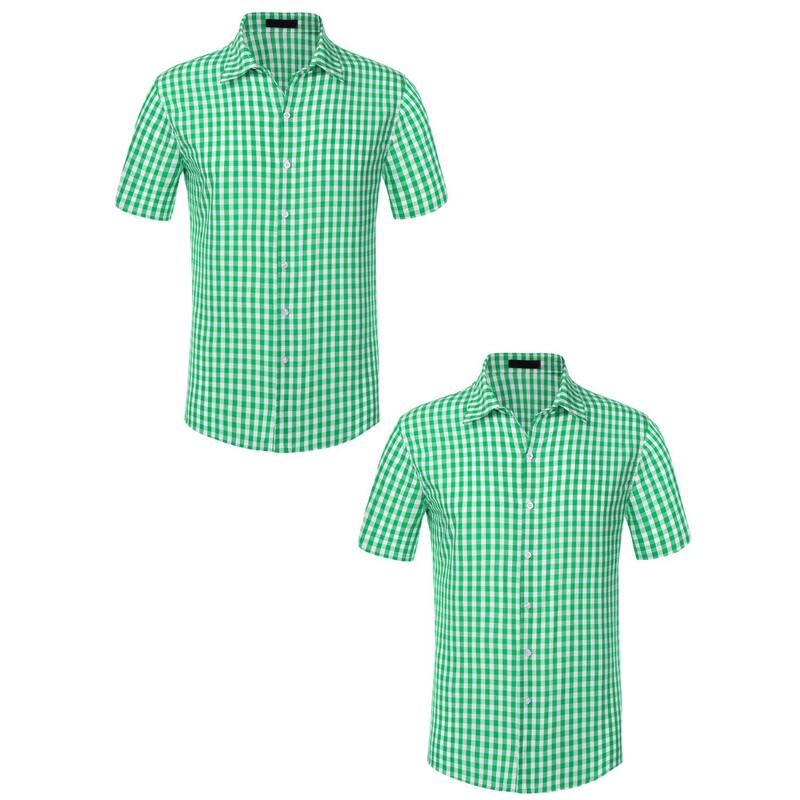 インスパイア シック レディース トップス Tシャツ INSPIRE CHIC 2 Packs Checked Shirts for Men'short Sleeves Button Formal Plaid Tartan Dresshirt Green グリーン｜ReVida 店