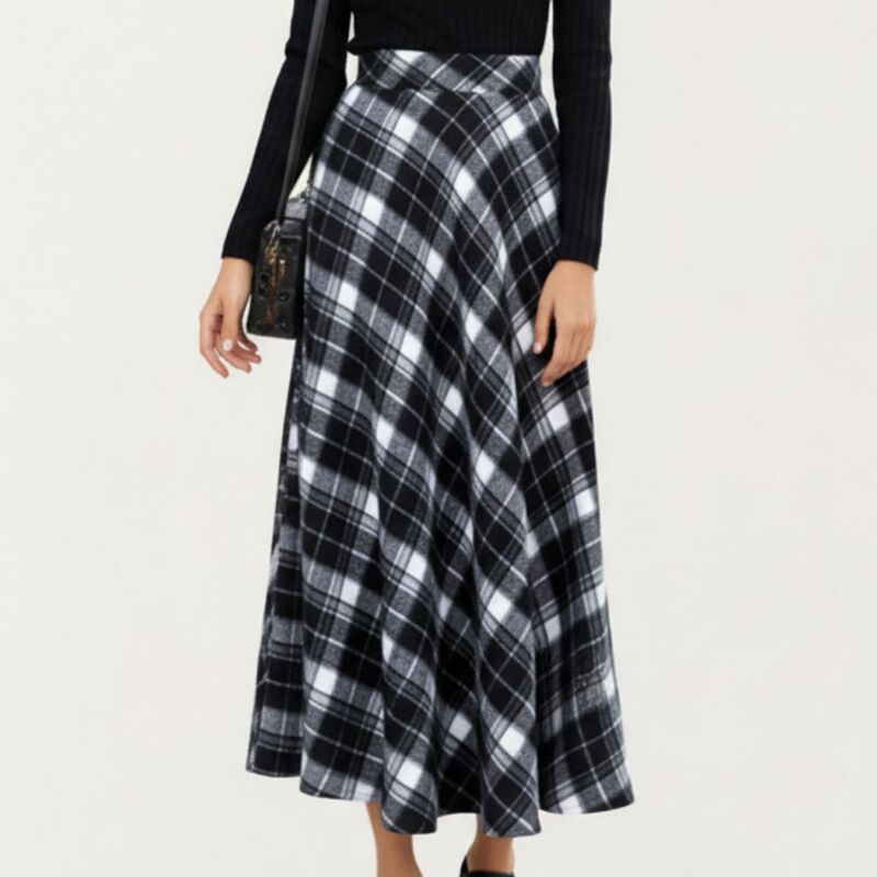 アンナカシ レディース ボトムスカート ドレープ マキシ Anna-Kaci Women ’ s Plaid Maxi Skirt with Soft Flowing Drape and Comfortable Stretch Waistbandetail Black ブラック|ReVida 店