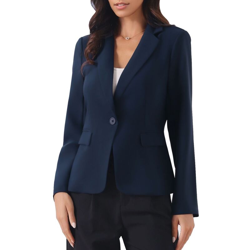 インスパイア 今めかしい レディース アウター 上衣・上衣 スポーツジャケット INSPIRE CHIC Women\u0027s Business Blazer Lapel Collar Long Sleeve Work Office Suit Jacket Navy Blue 米国海軍
