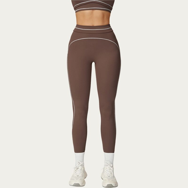 アンナカシ レディース ボトムス カジュアルパンツ ハイウエスト コントラスト レギンス Anna-Kaci Women's High Waist Sculpting Leggings with Curved Contrast Seam Detailing and Stretch Fabric Brown ブラウン|ReVida 店