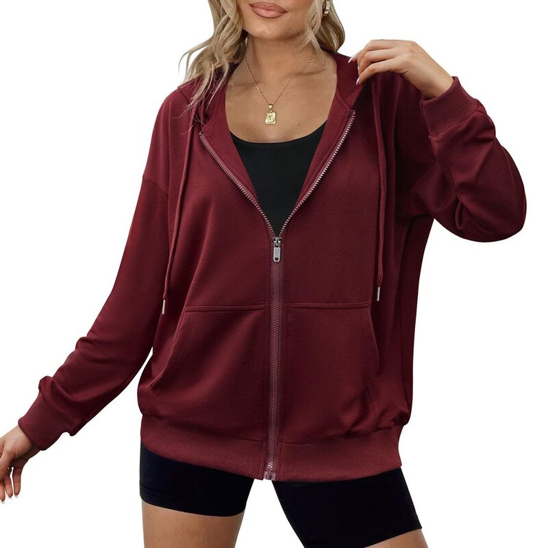 ジーグー レディース トップス Tシャツ スウェット パーカー ジャケット Zeagoo Women's Lightweight Zip Up Hoodies Oversized Casual Sweatshirt Jacket with Pocket Wine Red レッド｜ReVida 店