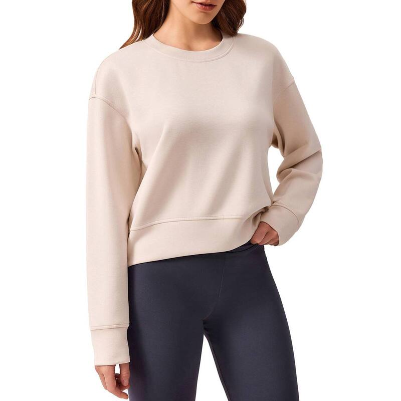 ピンスパーク レディース トップス Tシャツ クルーネック スウェット クロップド Pinspark Women's Cropped Crewneck Sweatshirt Soft Lightweight Long Sleeve Fall Pullover Top Apricot アプリコット｜ReVida 店