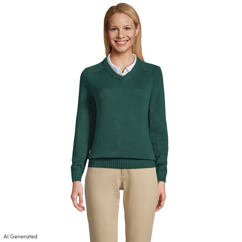 ランズエンド レディース アウター ニット・セーター Vネック コットン Women's Lands' End Cotton Modal V-Neck Sweater Evergreen|ReVida 店