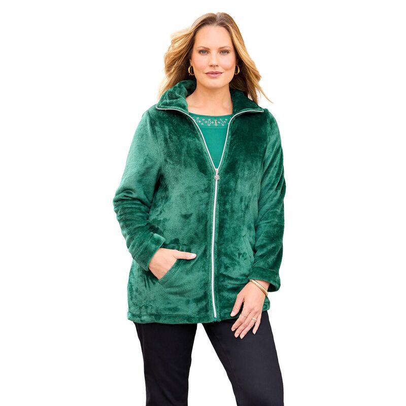 キャサリンズ レディース アウター 上衣・上衣 足し加える大きさ Catherines Women\u0027s Plusize Ultimate Plush Jacket Emerald Green 緑であること
