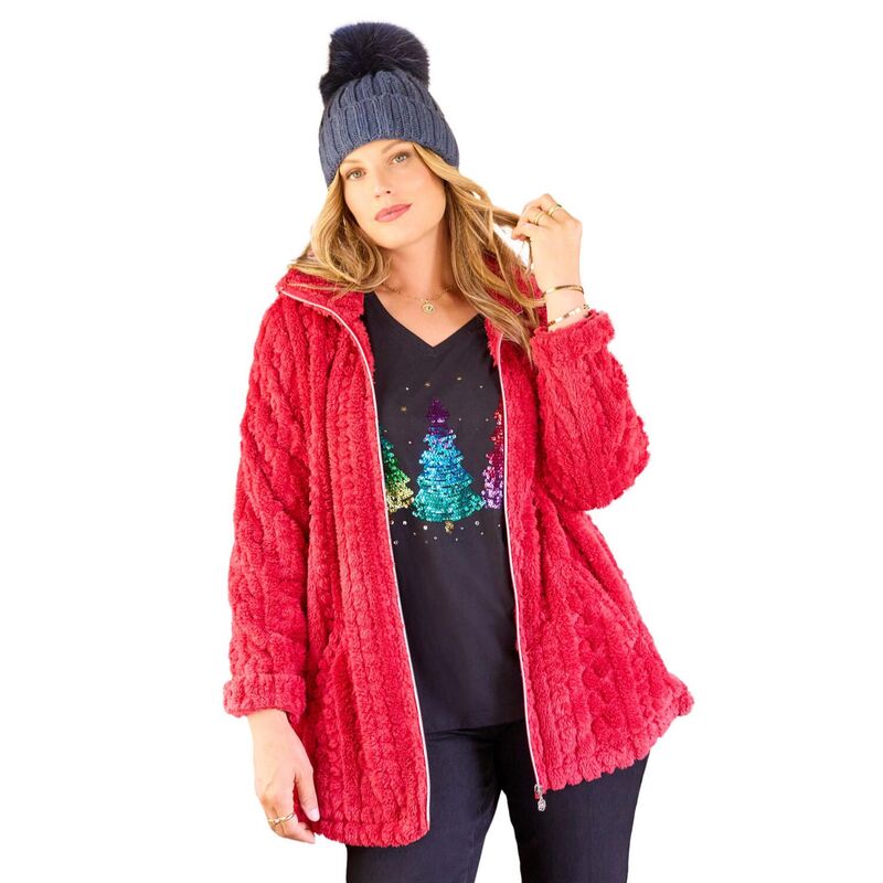 キャサリンズ レディース アウター 上衣・上衣 足し加える大きさ Catherines Women\u0027s Plusize Ultimate Plush Jacketextured Classic Red 赤いこと