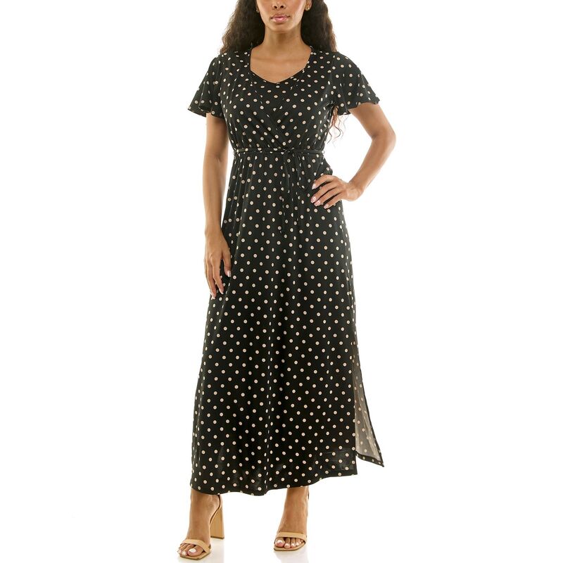 ニナレオナルド レディース トップス ワンピース シャツ マキシ Women's Nina Leonard Flutter Sleeve Faux Undershirt Maxi Dress Black Mink ブラック|ReVida 店