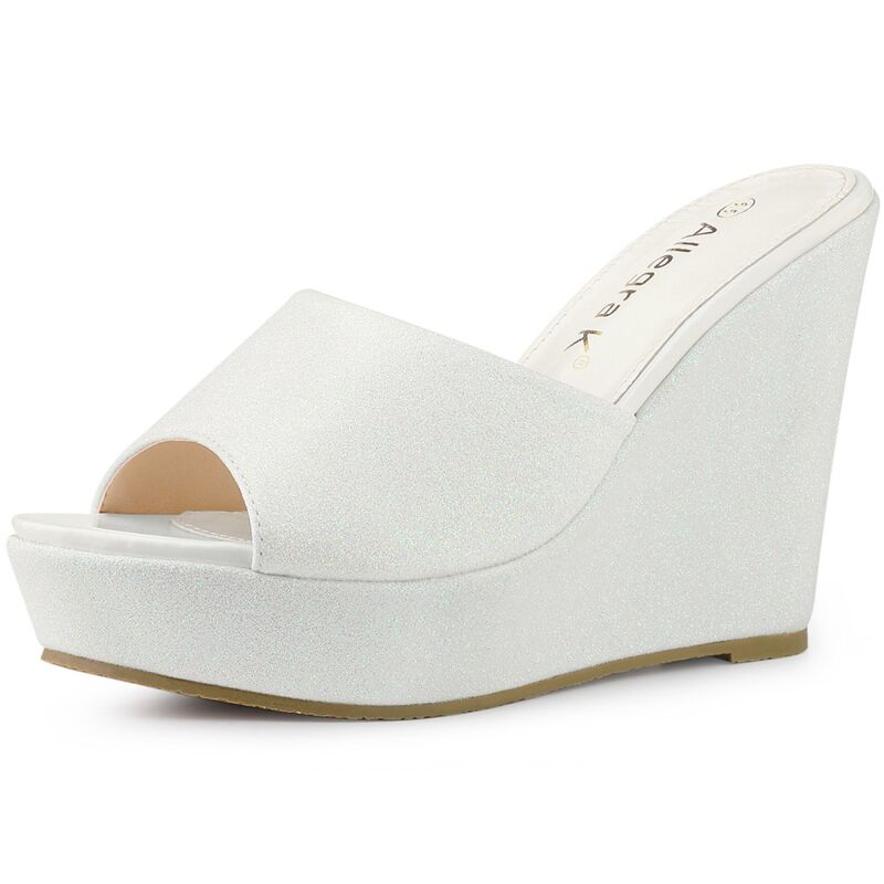 アレグラ ケー レディース シューズ サンダル プラットホーム 踵 ALLEGRA K Women\u0027s Glitter Platform Slip on Wedge Heelsandals White 白いこと