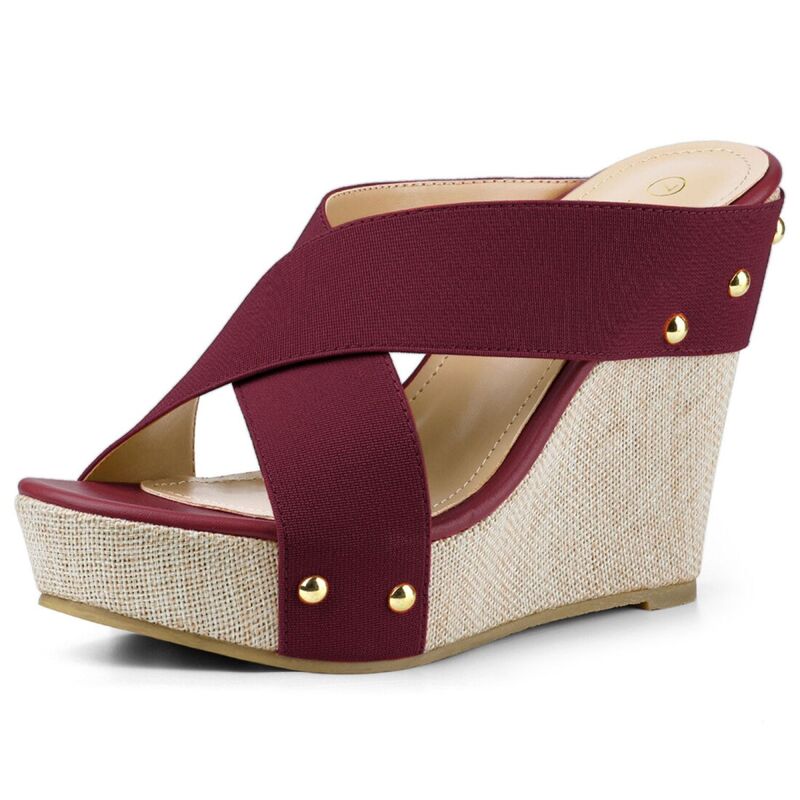 アレグラ ケー レディース シューズ サンダル プラットホーム リネン ALLEGRA K Women\u0027s Open Toe Linen Platform Slide Wedge Sandals Burgundy バーガンディ