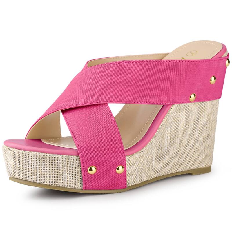 アレグラ ケー レディース シューズ サンダル プラットホーム リネン ALLEGRA K Women\u0027s Open Toe Linen Platform Slide Wedge Sandals Pink サクラ色