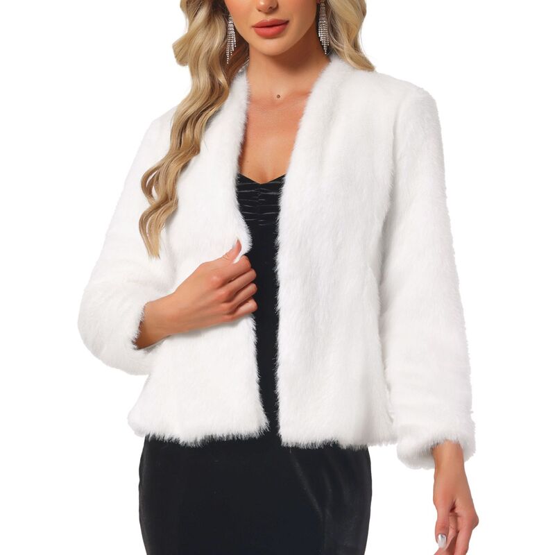 インスパイア 今めかしい レディース アウター 上衣・上衣 厚地の外套 クロップド INSPIRE CHIC Faux Fur Cropped Jacket for Womens Casualong Sleeve Winter Coat Shaggy Warm Outerwear White 白いこと
