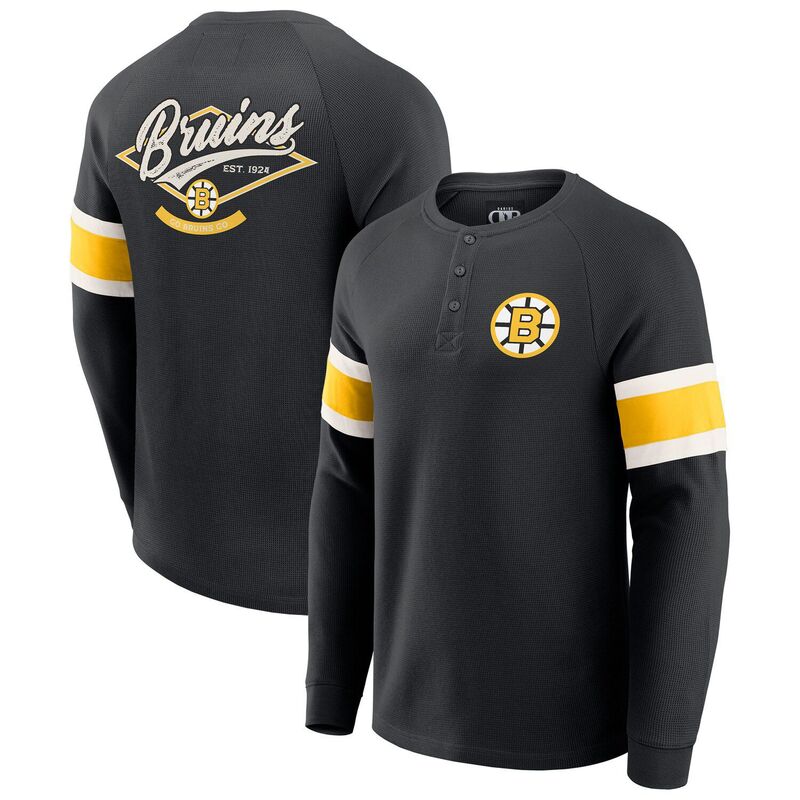 ダリウス・ラッカー コレクション バイ ファナティクス レディース トップス Tシャツ ニット Men's Darius Rucker Collection by Fanatics Black Boston Bruins Waffle-Knit Raglan Long Sleeve Henley T-Shirt Bsblack ブラック｜ReVida 店
