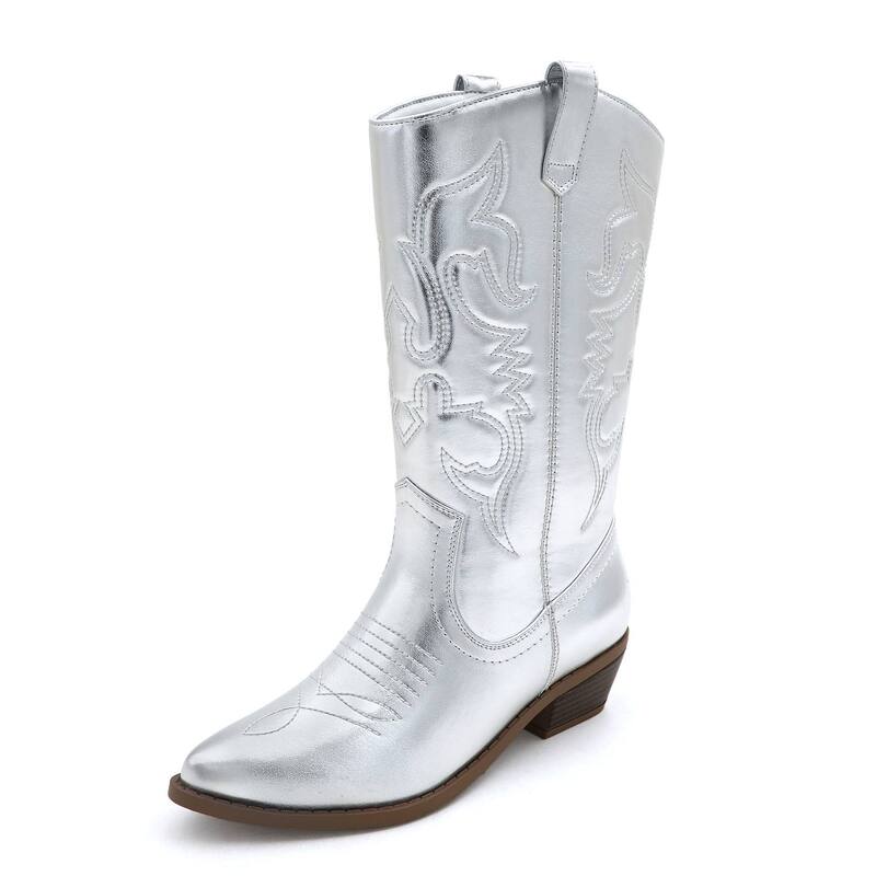 F.C デザイン レディース シューズ ブーツ・レインブーツ F.C Design Authentic Western Boots with Detailed Embroidery for Everyday Chic Silver シルバー｜ReVida 店
