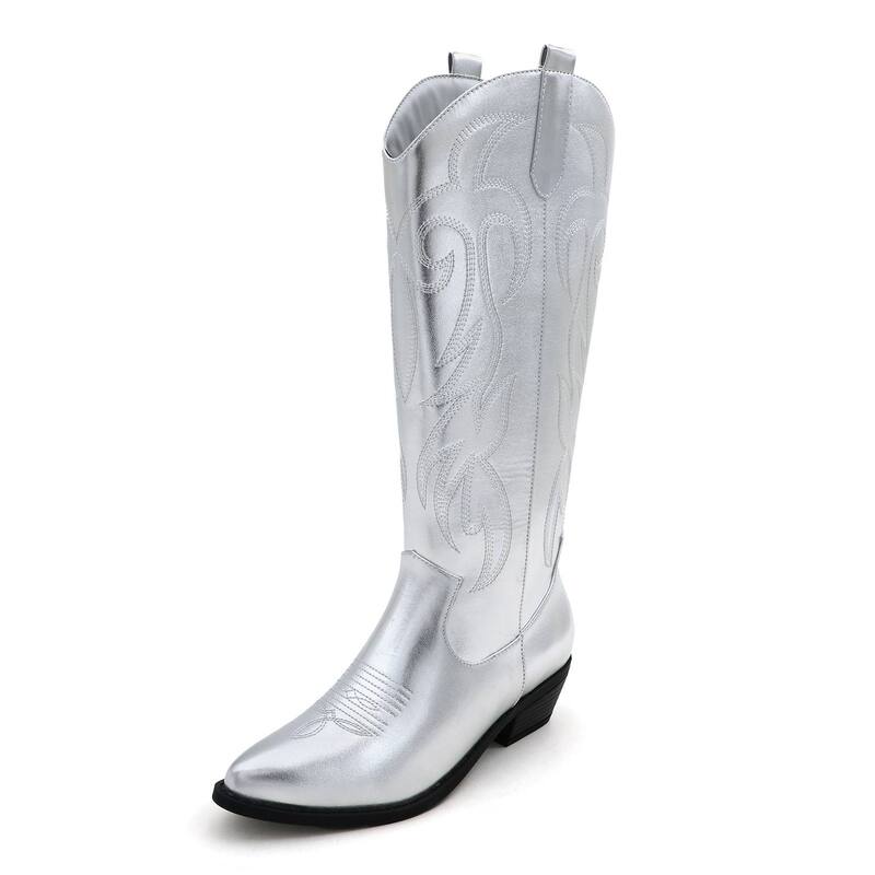 F.C デザイン レディース シューズ ブーツ・レインブーツ トール 刺繍 F.C Design Western Embroidered Tall Boots for Women - Classicowboy Style Footwear Silver シルバー｜ReVida 店