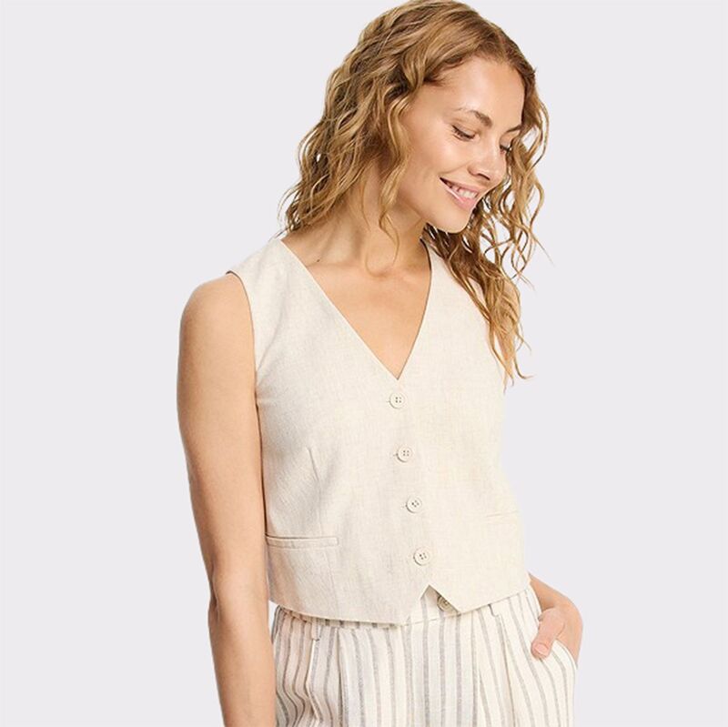 ラスカーナ レディース アウター 上衣・上衣 より良い リネン Lascana Women\u0027s Linen Button Up Vest Sand 沙子
