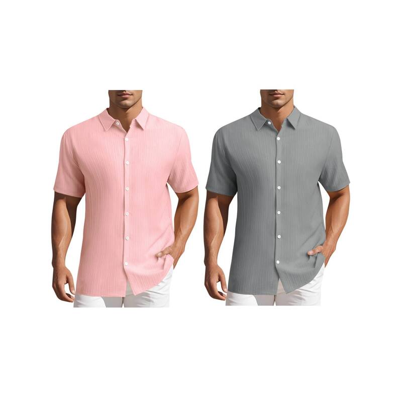 インスパイア シック レディース トップス Tシャツ ボタンダウン INSPIRE CHIC 2 Packs Men'shirtshort Sleeve Button Down Beach Summer Camp Collar Shirt Gray Pink グレー｜ReVida 店 14,045円