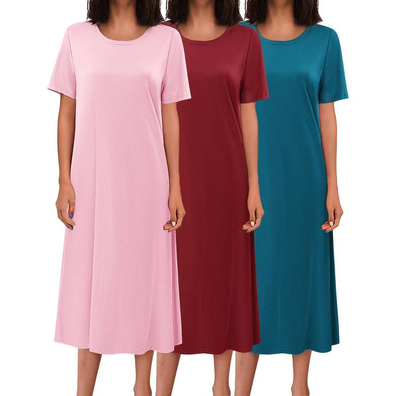 エコアー レディース アンダーお召しもの ナイト爵お召しもの プルオーバー Ekouaer 3 Pc Long Nightgowns for Women Fullength Short Sleeve Nightshirt Soft Casualoungweared Pink Blue Green 青色