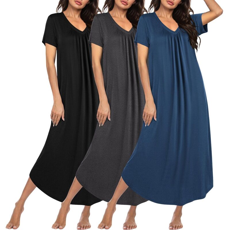 エコアー レディース アンダーお召しもの ナイト爵お召しもの Vのど首 プルオーバー Ekouaer 3 Pc Long Nightgowns for Women House Dresshort Sleeve Night Gown V Neck Casual Nightshirt Black Sakura 黒いこと