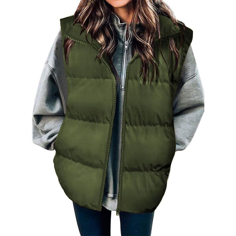 ジーグー レディース アウター 上衣・上衣 より良い ノースリーブ Zeagoo Women\u0027s Oversized Lightweight Stand Collar Puffer Vest Sleeveless Padded Jackets with Pockets Army Green 緑であること