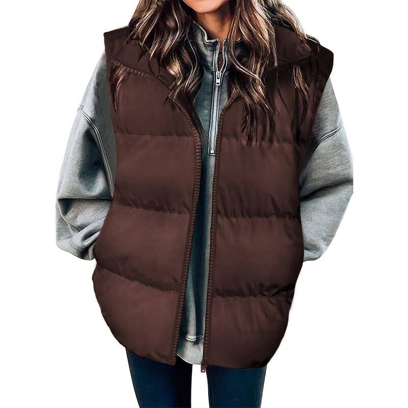ジーグー レディース アウター 上衣・上衣 より良い ノースリーブ Zeagoo Women\u0027s Oversized Lightweight Stand Collar Puffer Vest Sleeveless Padded Jackets with Pockets Brown 赤銅色