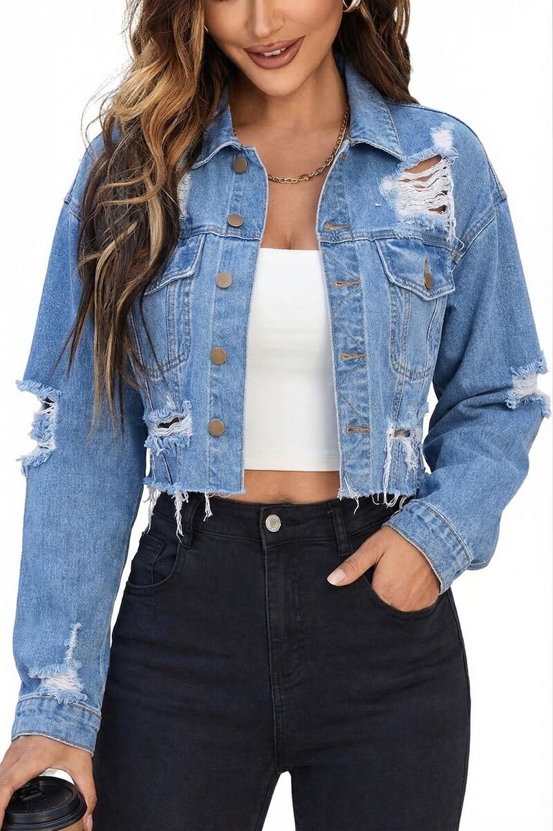 エリートチョイス レディース アウター 上衣・上衣 厚地の外套 ジーンズ Elitechoice Women\u0027s Long Sleeve Distressedenim Jacket Fashion Coat Blue 青色