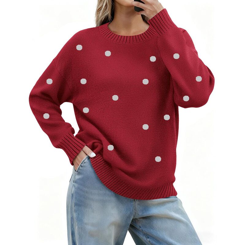 ジーグー レディース アウター ニット・セーター クルーネック リブ Zeagoo Women's Fall Crewneck Ribbed Knit Pullover Sweater Loose Fit Basic Long Sleeve Tops Red White ホワイト｜ReVida 店