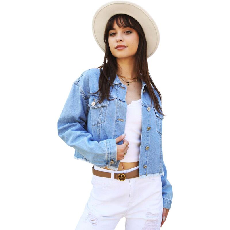 アンナカシ レディース アウター 上衣・上衣 クロップド ジーンズ Anna-Kaci Women\u0027s Cropped Premium Denim Jacket Acid Light Wash ジーンズ