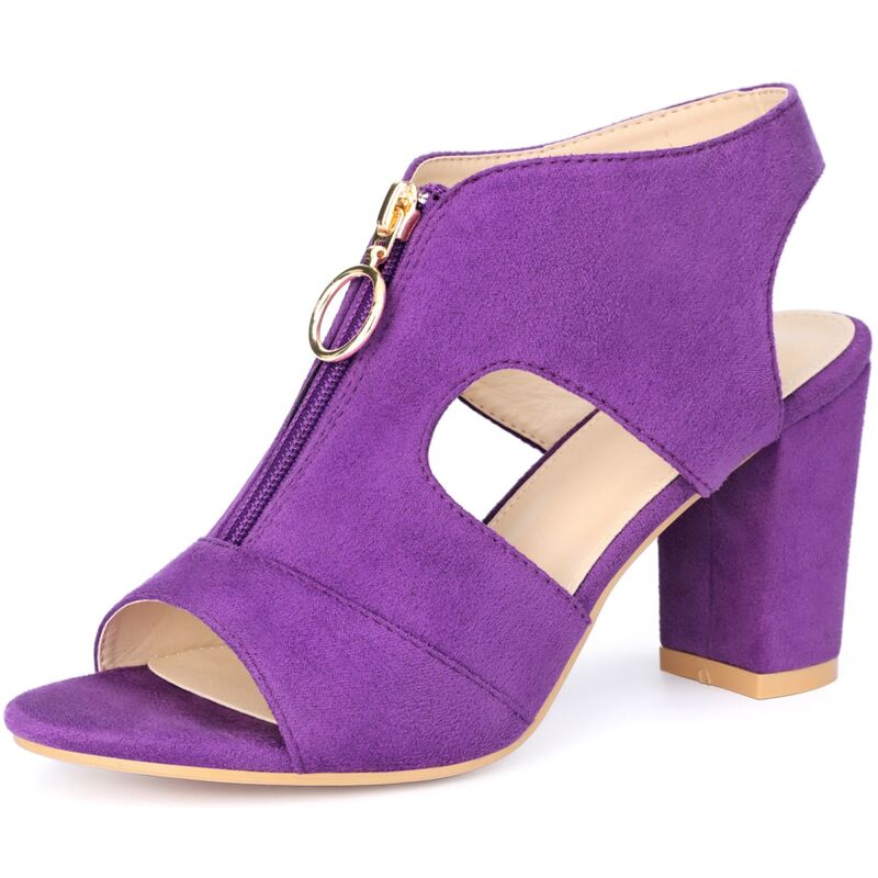 アレグラ ケー レディース シューズ サンダル カットアウト 踵 ALLEGRA K Women\u0027s Front Zip Cut Out Chunky Heelslingback Gladiator Heel Sandals Purple パープル