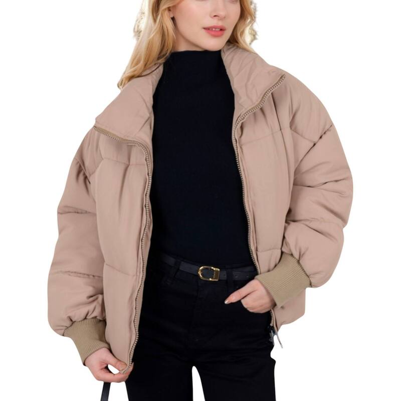 アンナカシ レディース アウター 上衣・上衣 キルティング 肋材 Anna-Kaci Women\u0027s Oversized Quilted Puffer Jacket with Zipper Front and Ribbed Cuffs Beige ベージュ