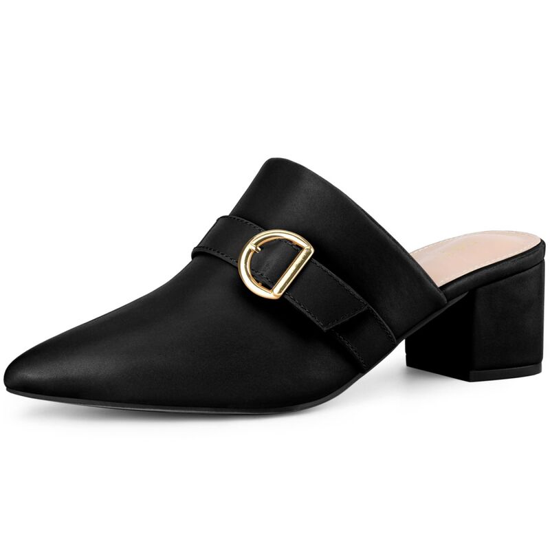 ブリスフルステップ レディース シューズ サンダル 踵 BLISSFUL STEPointed Toe Slip on Chunky Heel Mules for Women Black 黒いこと