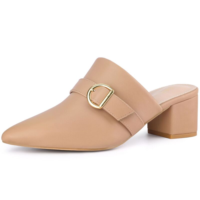 ブリスフルステップ レディース シューズ サンダル 踵 BLISSFUL STEPointed Toe Slip on Chunky Heel Mules for Women Light Khaki カーキ