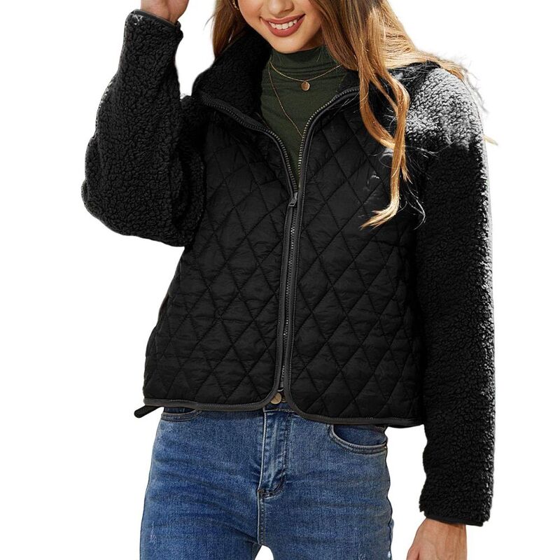 救い主流行り物 レディース アウター 上衣・上衣 厚地の外套 Yesfashion Bomber Jackets for Women Fashion Cute Jacquard Coats Lightweight Zip Up Jackets Dressy Casual Black 黒いこと