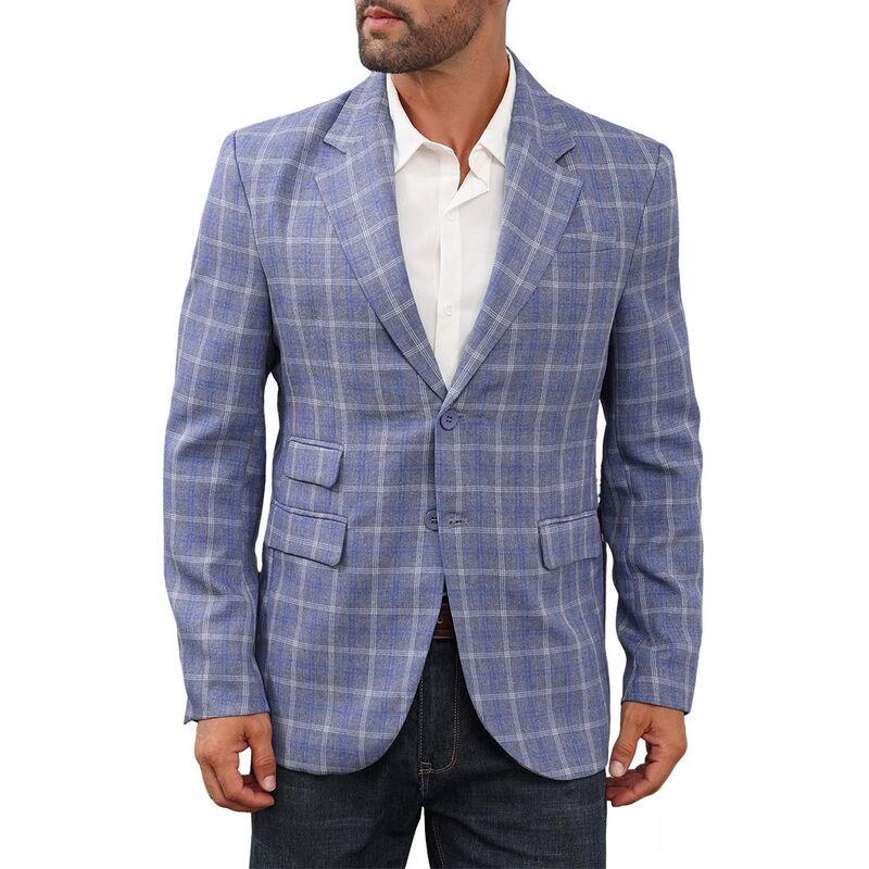 せつ然たる御花 レディース アウター 上衣・上衣 スポーツジャケット ClearFlower Mens Blazer Plaid Lapel Pocket Double Breasted Tuxedo Suit Jackets Grey Blue 薄墨色