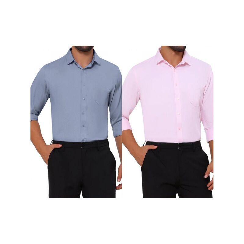 インスパイア シック レディース トップス Tシャツ INSPIRE CHIC 2 Packs Men's Point Collar Button Long Sleeve Solid Color Business Dresshirt Gray Pink グレー｜ReVida 店