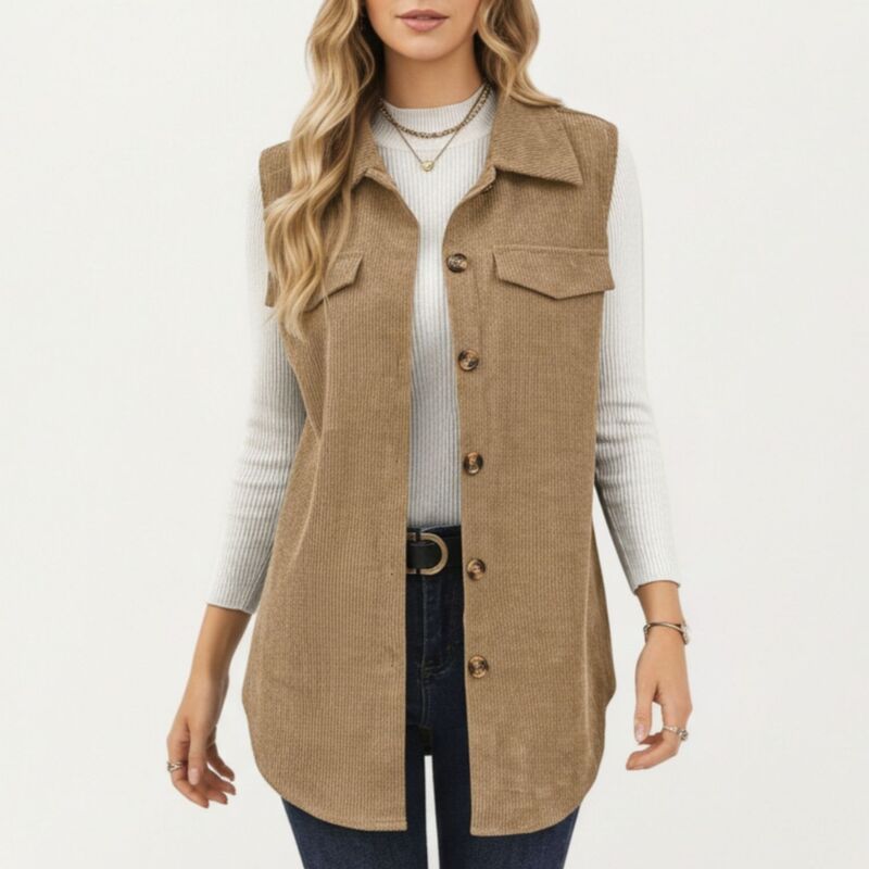 アンナカシ レディース アウター 上衣・上衣 より良い Anna-Kaci Women\u0027s Textured Button Front Vest with Collared Neckline Chest Flapockets and Longline Fit Brown 赤銅色